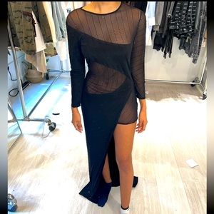 retrofête - NWOT Black Slit Dress Sheer Sequins with Short